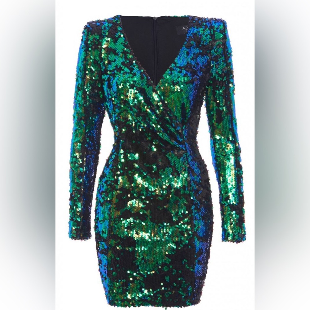 AX Paris Women's Standard Size 10 Green Sequin Long Sleeve Party Dress
